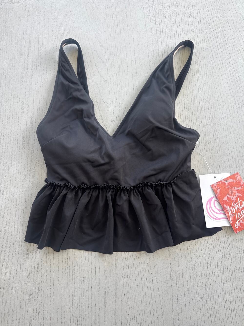 NWT Kortni Jeane Swimsuit Top Black Halter Crop Top Modest Swim